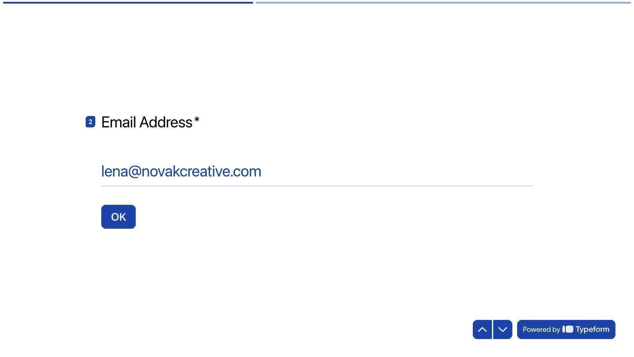 Typeform live form — test submission with sample data