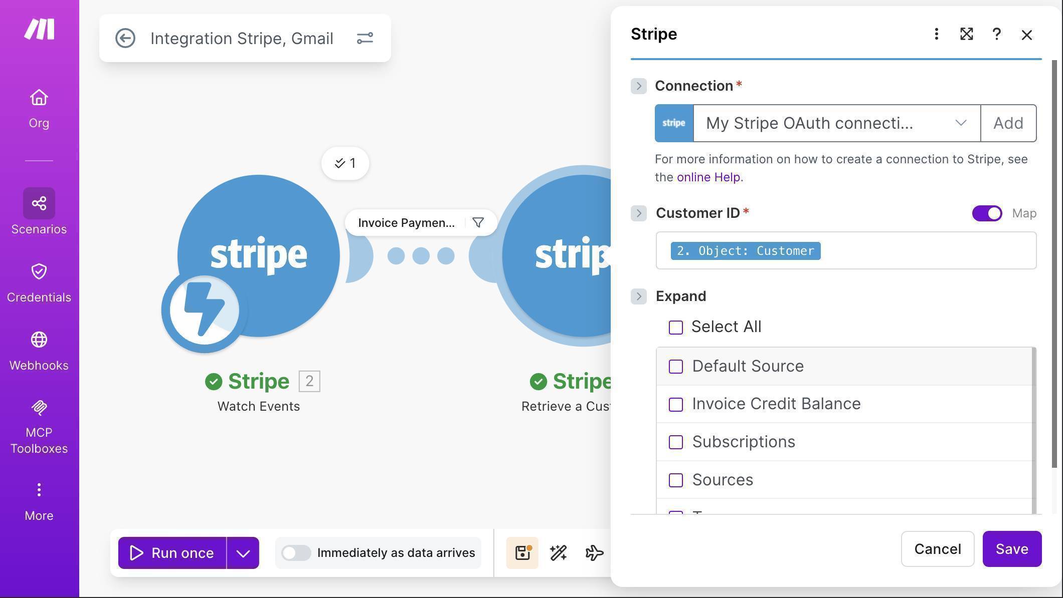 Retrieve a Customer module with Customer ID mapped to the Stripe event data